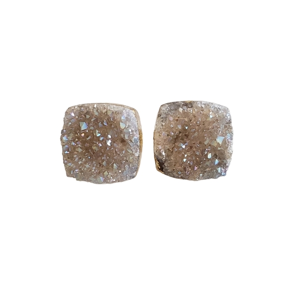 Jewelry - Gold-plated genuine agate druzy stud earrings